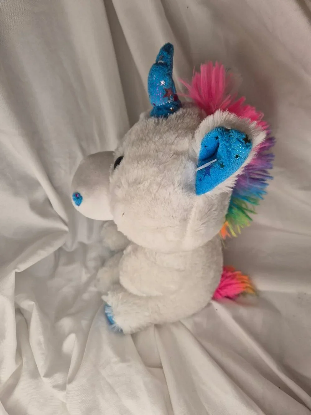 Linzy Toys Sparkly Star Unicorn Plush Rainbow Mane Blue Starry Accent Stuffed